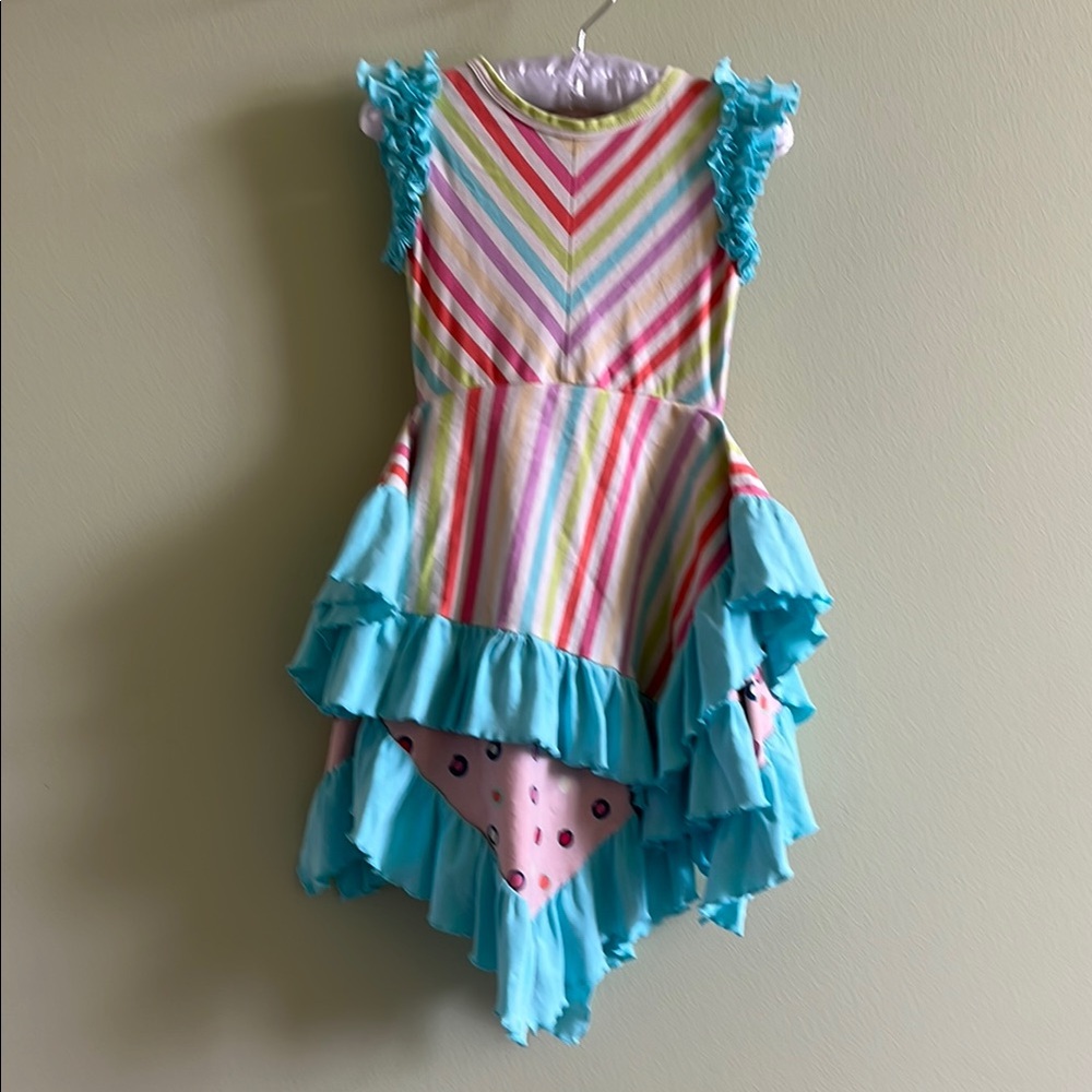 Lemon Loves Lime Multicolor Striped Dress with Ruffles